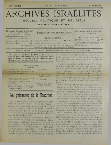 Archives israélites de France. Vol.65 N°13 (31 mars 1904)